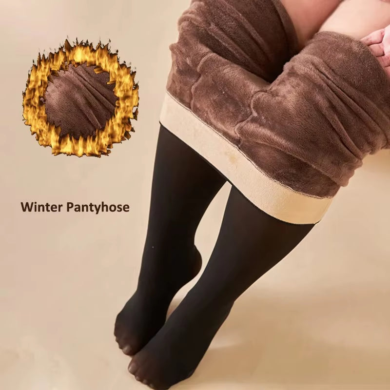 Warm Winter Women Pantyhose Thick Thermal Fleece Leggings Tights Sexy Black Translucent Slim High Waist Elastic plus Size Tights